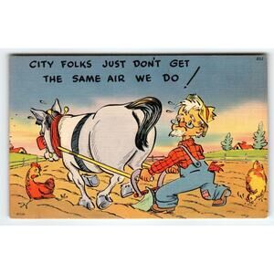 City Folks Just Don't Ge The Same Air We Do Farmer Horse Farm Comical Postcard